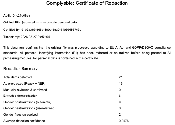 Complyable Zertifikat